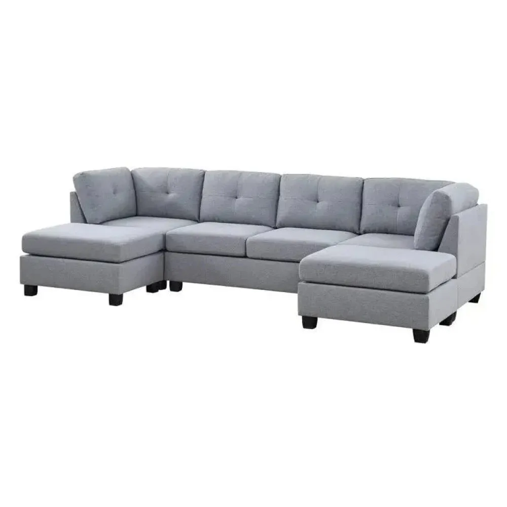 Ailey 6 Seater U Shape Interchangeable Fabric Sofa with 2 Ottoman