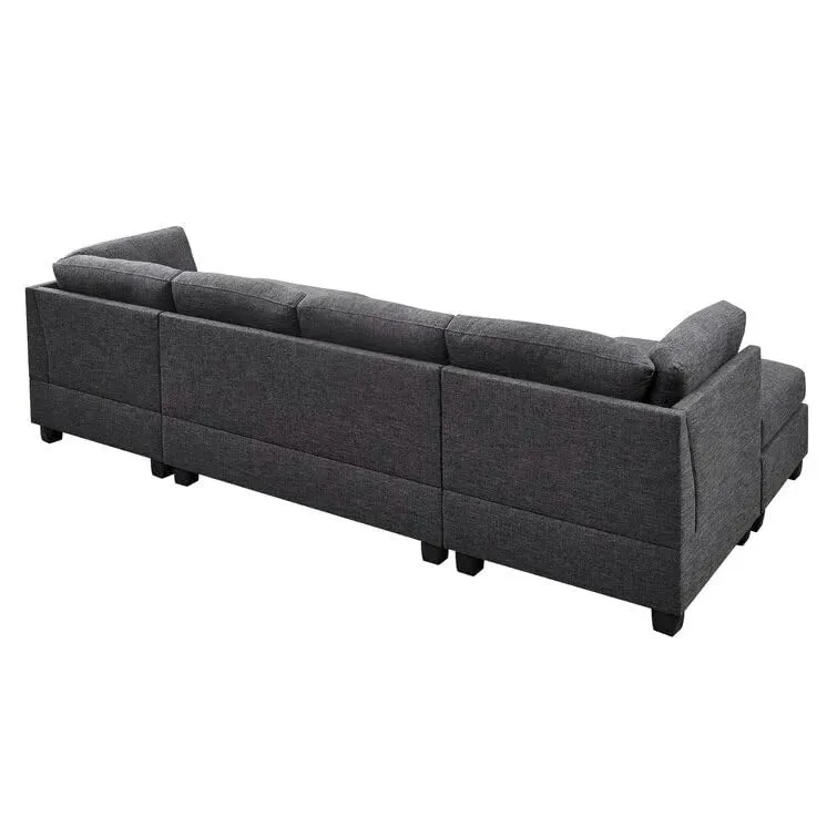Ailey 6 Seater U Shape Interchangeable Fabric Sofa with 2 Ottoman
