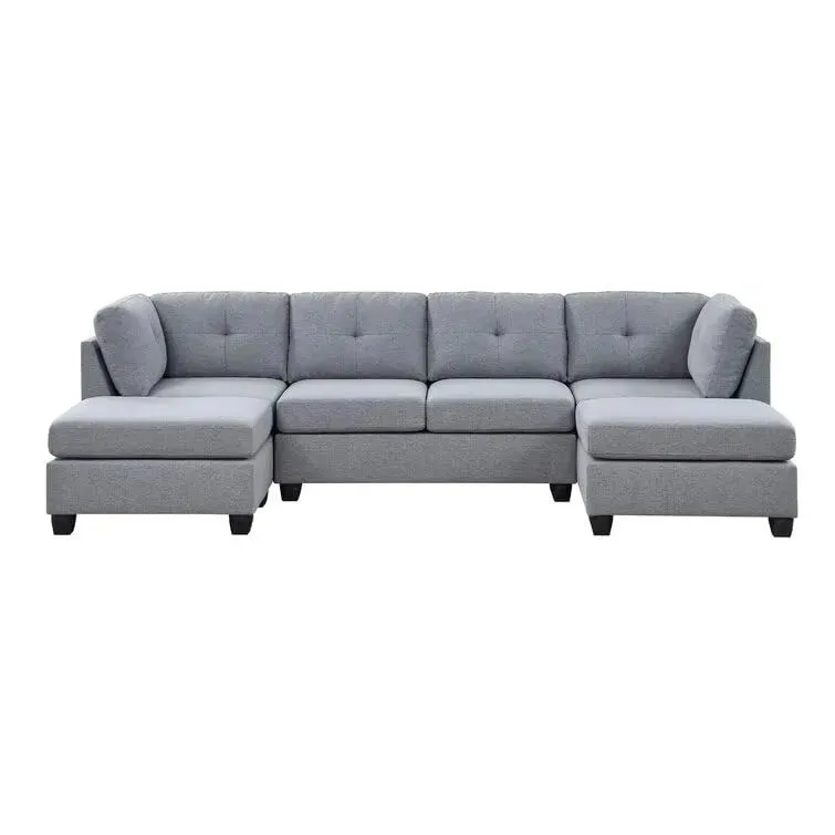 Ailey 6 Seater U Shape Interchangeable Fabric Sofa with 2 Ottoman