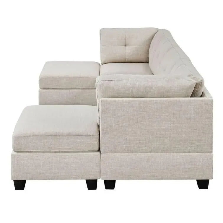 Ailey 6 Seater U Shape Interchangeable Fabric Sofa with 2 Ottoman