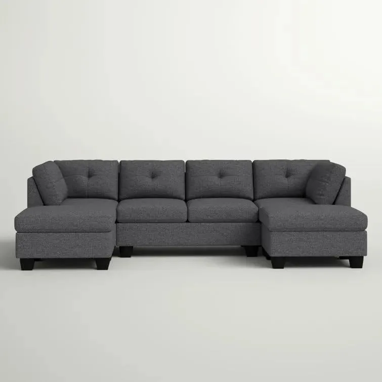 Ailey 6 Seater U Shape Interchangeable Fabric Sofa with 2 Ottoman