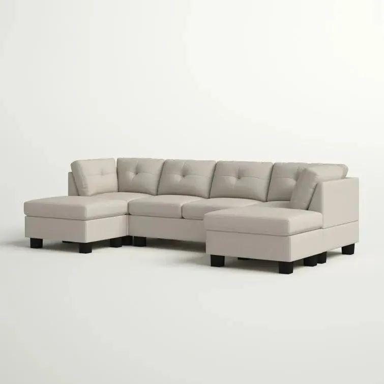 Ailey 6 Seater U Shape Interchangeable Fabric Sofa with 2 Ottoman