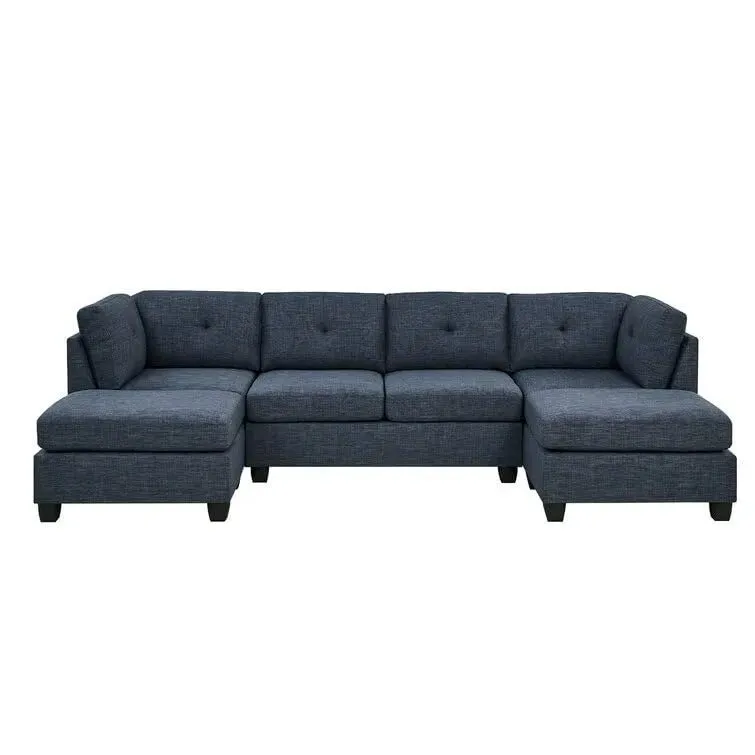Ailey 6 Seater U Shape Interchangeable Fabric Sofa with 2 Ottoman