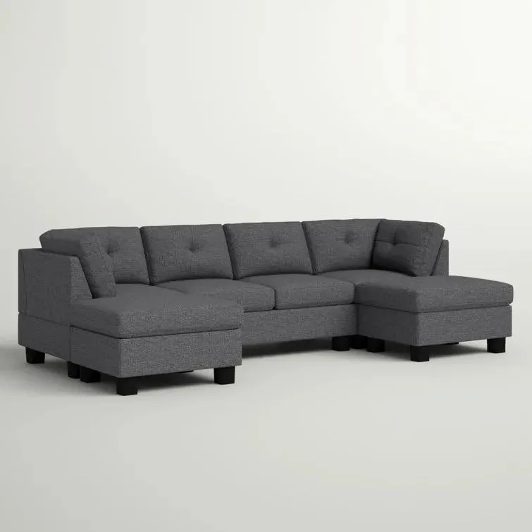 Ailey 6 Seater U Shape Interchangeable Fabric Sofa with 2 Ottoman