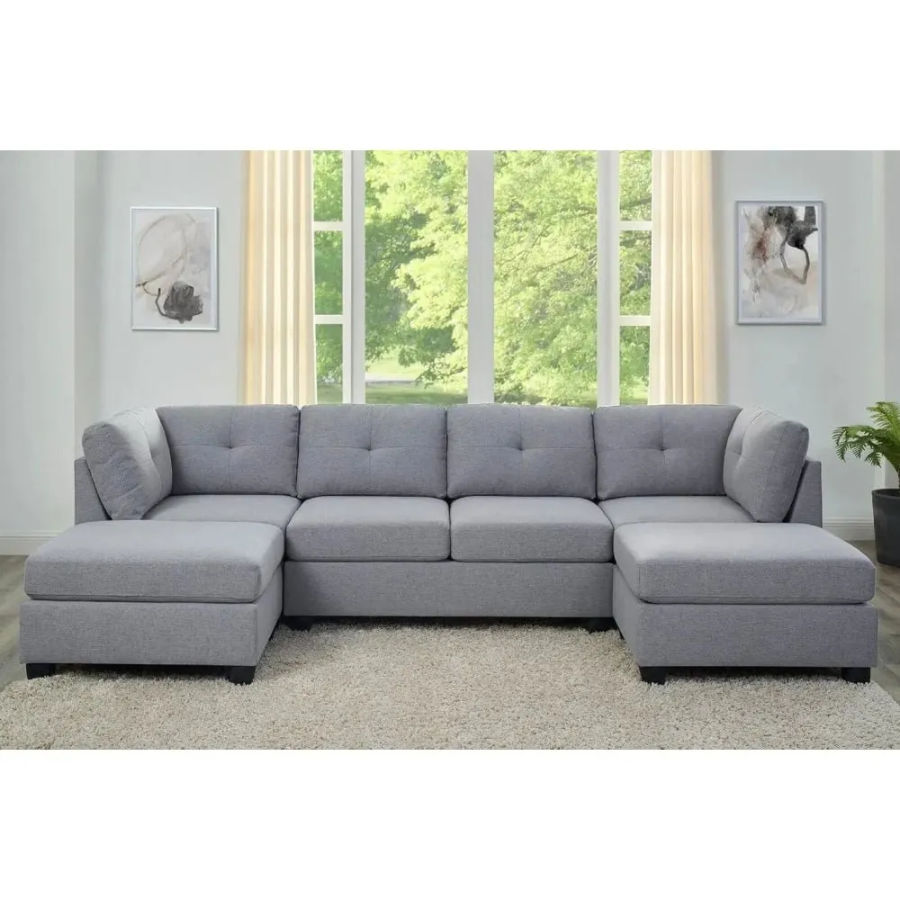 Ailey 6 Seater U Shape Interchangeable Fabric Sofa with 2 Ottoman