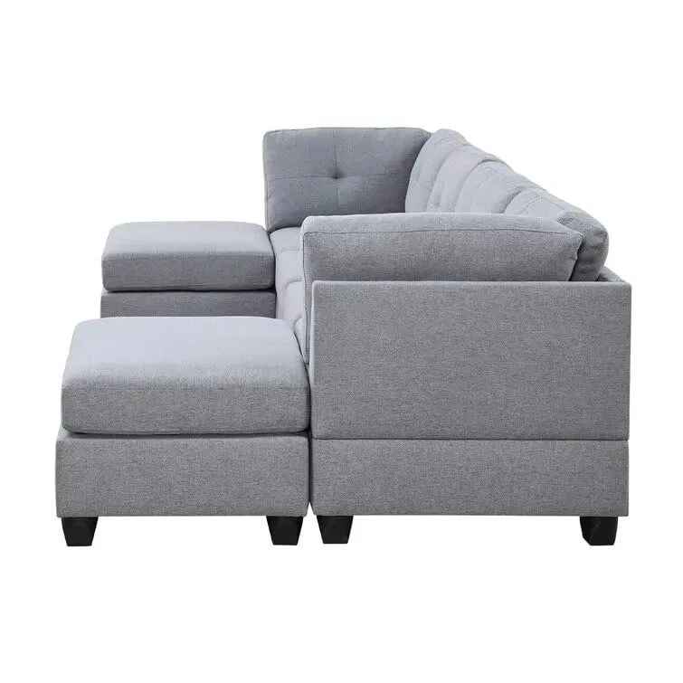 Ailey 6 Seater U Shape Interchangeable Fabric Sofa with 2 Ottoman