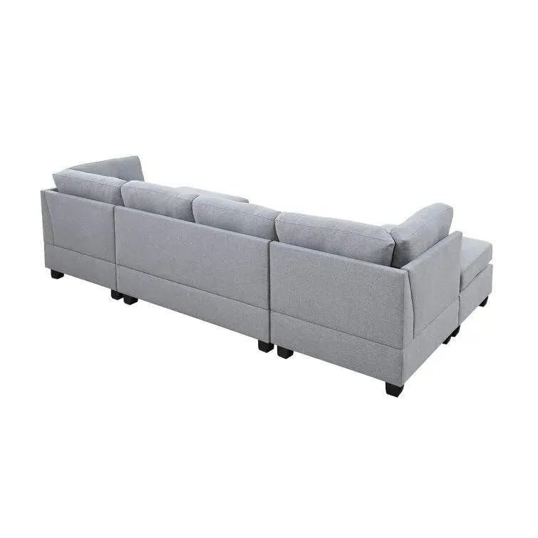 Ailey 6 Seater U Shape Interchangeable Fabric Sofa with 2 Ottoman