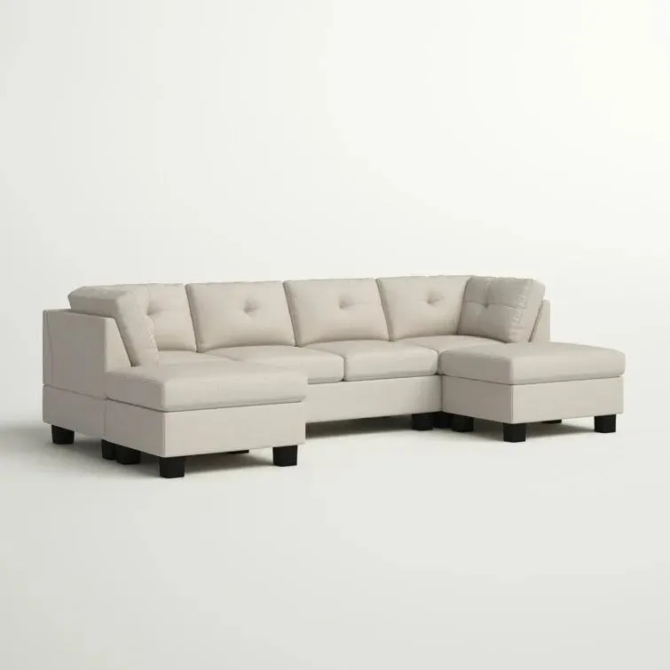 Ailey 6 Seater U Shape Interchangeable Fabric Sofa with 2 Ottoman