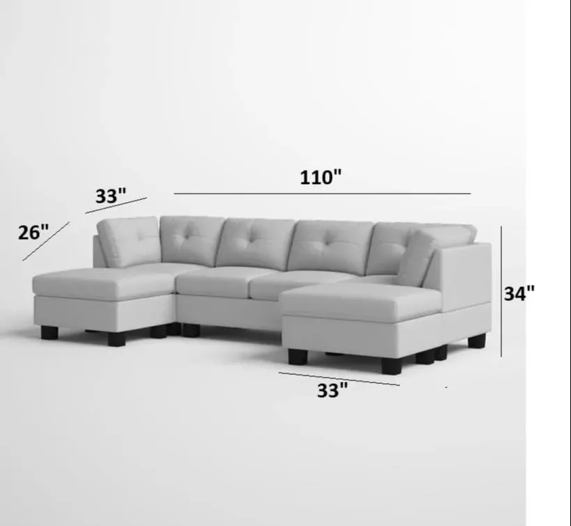 Ailey 6 Seater U Shape Interchangeable Fabric Sofa with 2 Ottoman