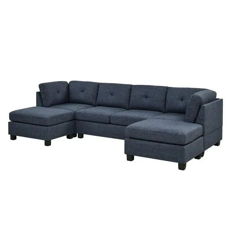 Ailey 6 Seater U Shape Interchangeable Fabric Sofa with 2 Ottoman