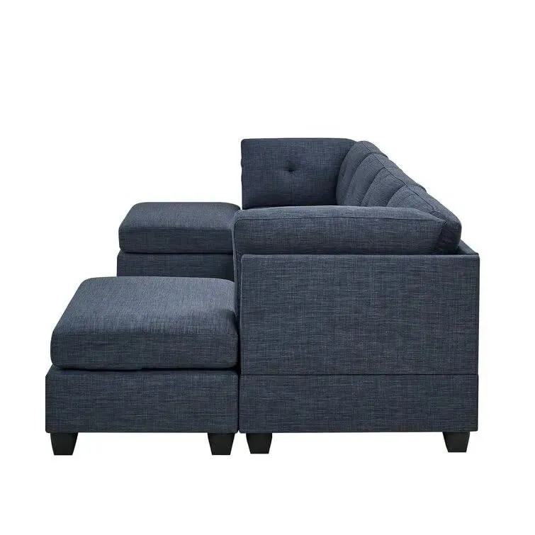 Ailey 6 Seater U Shape Interchangeable Fabric Sofa with 2 Ottoman