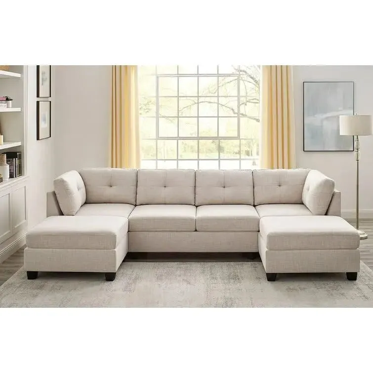 Ailey 6 Seater U Shape Interchangeable Fabric Sofa with 2 Ottoman
