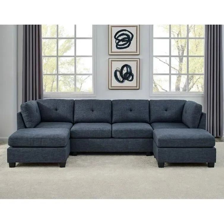Ailey 6 Seater U Shape Interchangeable Fabric Sofa with 2 Ottoman