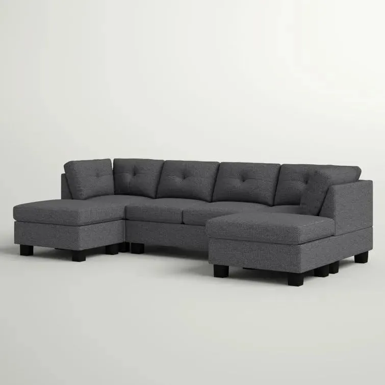 Ailey 6 Seater U Shape Interchangeable Fabric Sofa with 2 Ottoman