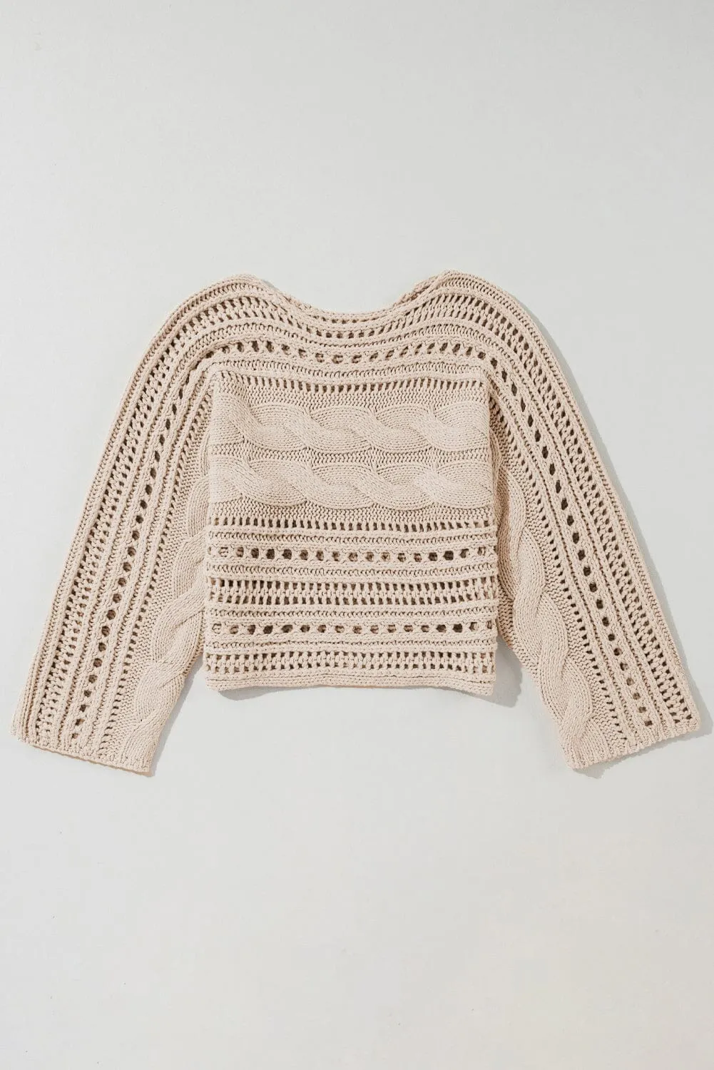 Smoke Gray Hollow-out Cable Knit Cropped Sweater