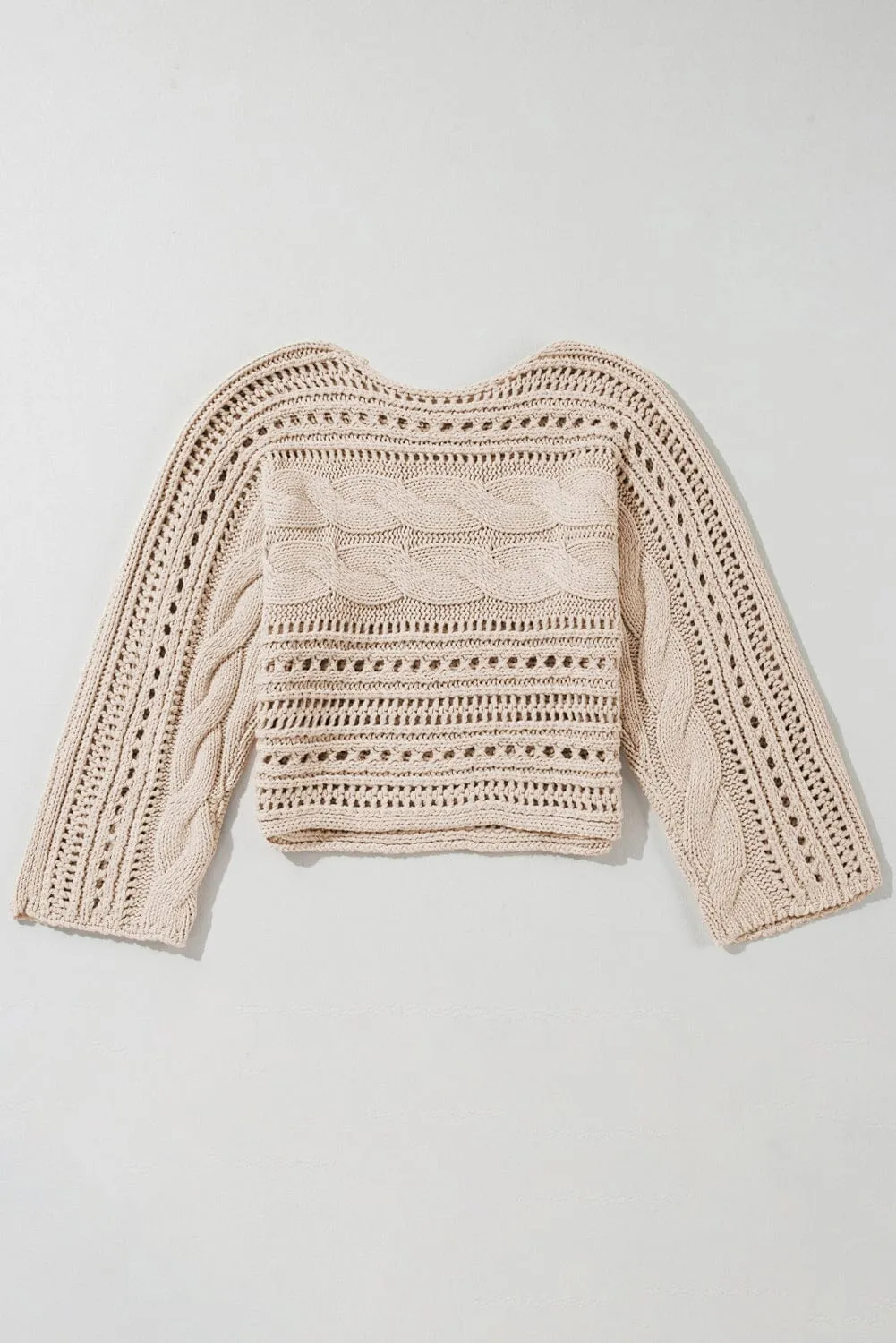 Smoke Gray Hollow-out Cable Knit Cropped Sweater
