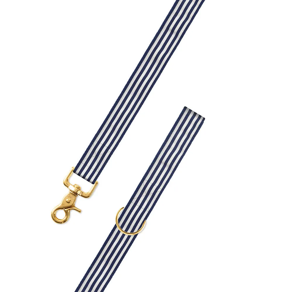 Thin Stripe Navy & White Grosgrain Ribbon Dog Leash