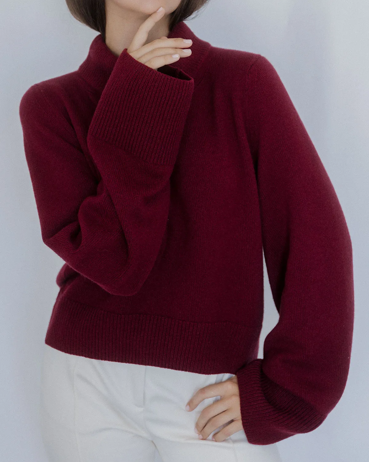 Wide Sleeves Burgundy 100% Cashmere Sweater