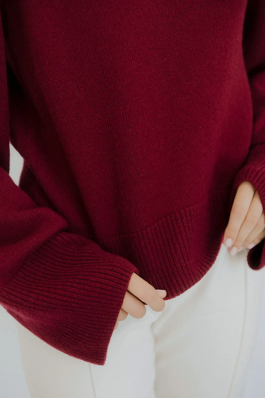 Wide Sleeves Burgundy 100% Cashmere Sweater