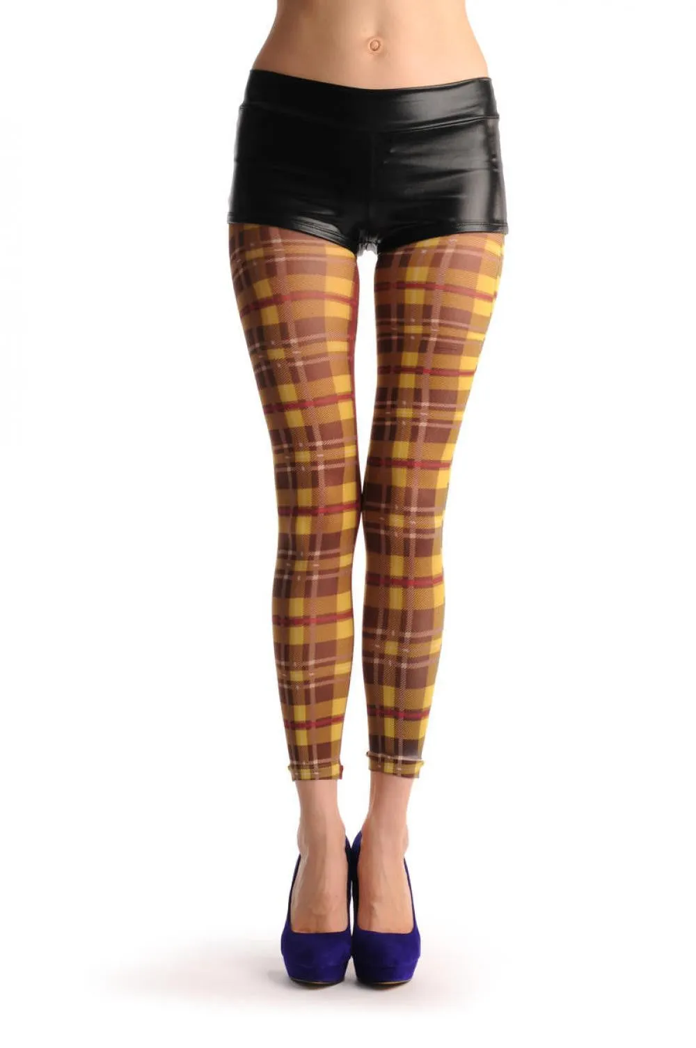 Yellow & Brown Checkered Print Footless