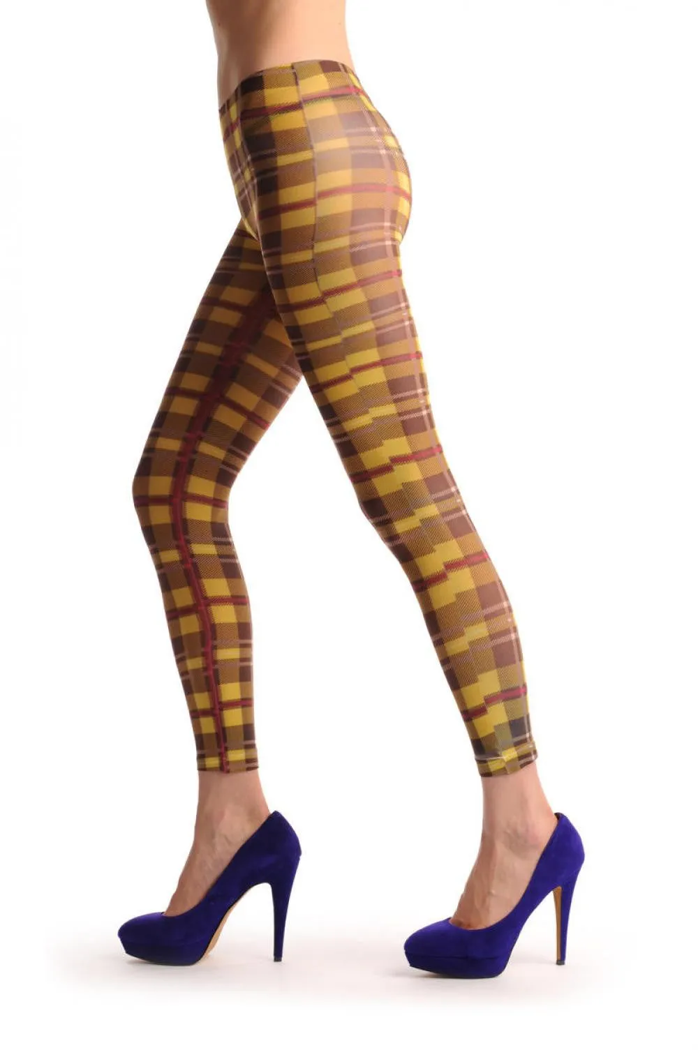 Yellow & Brown Checkered Print Footless