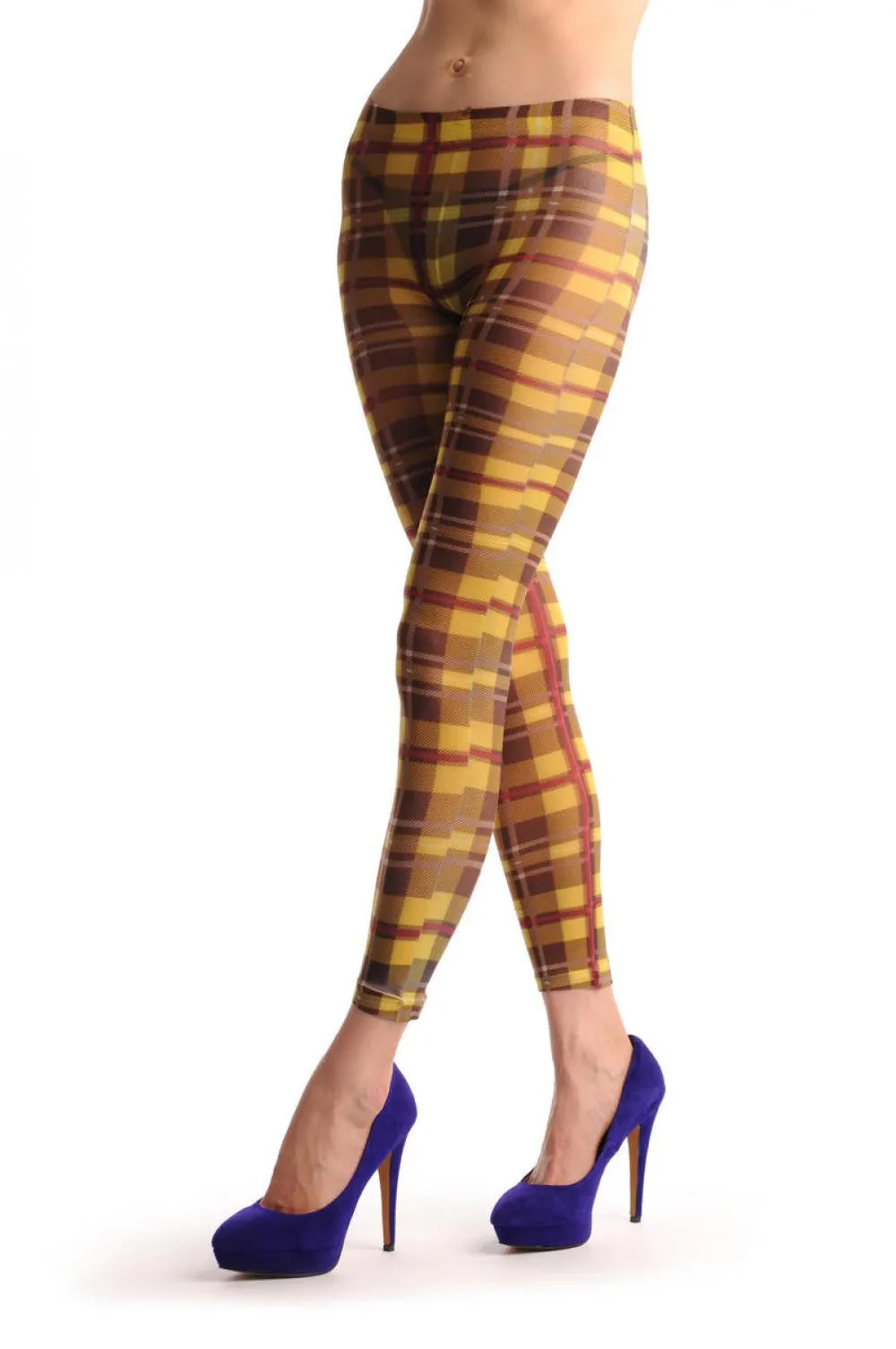 Yellow & Brown Checkered Print Footless