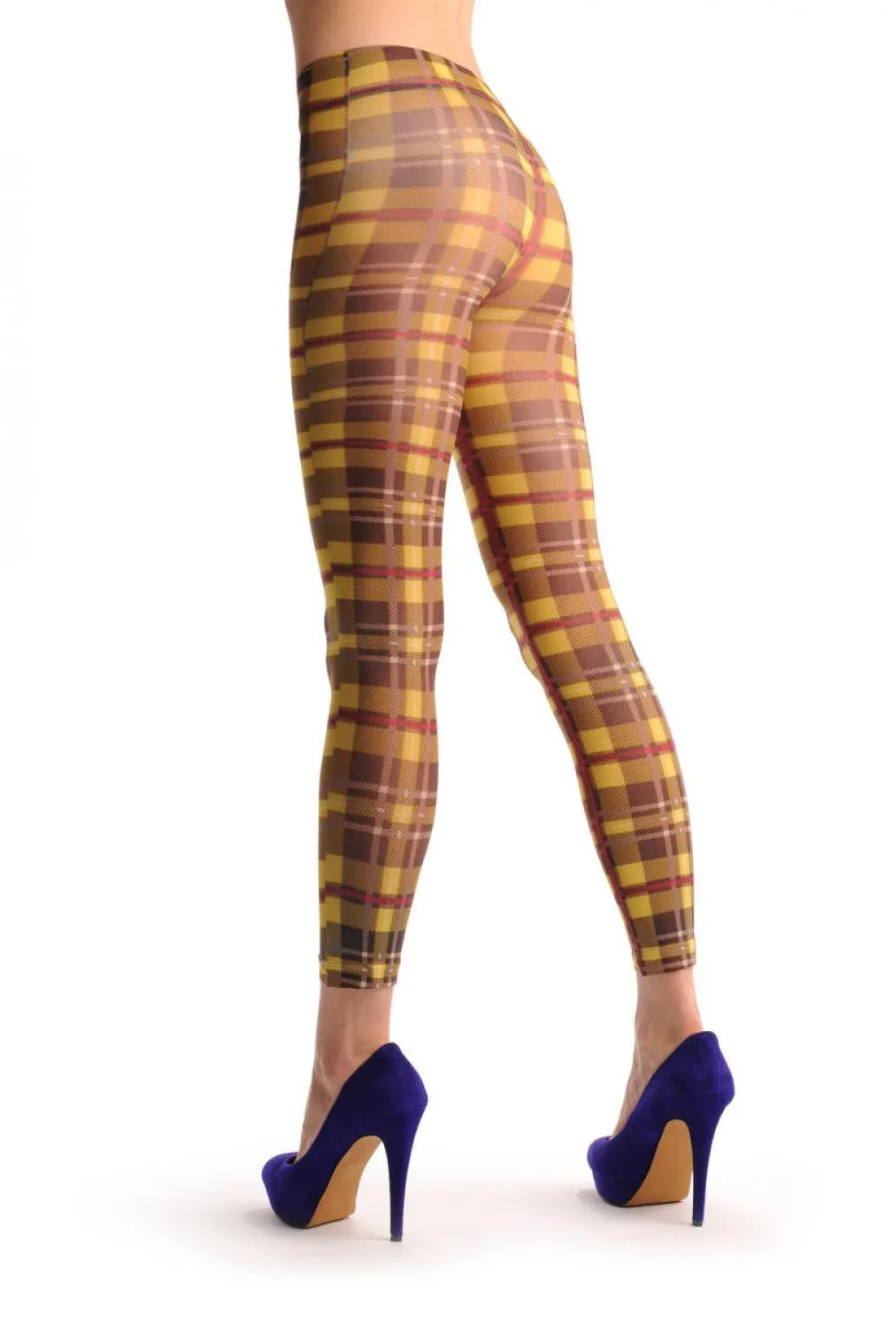Yellow & Brown Checkered Print Footless